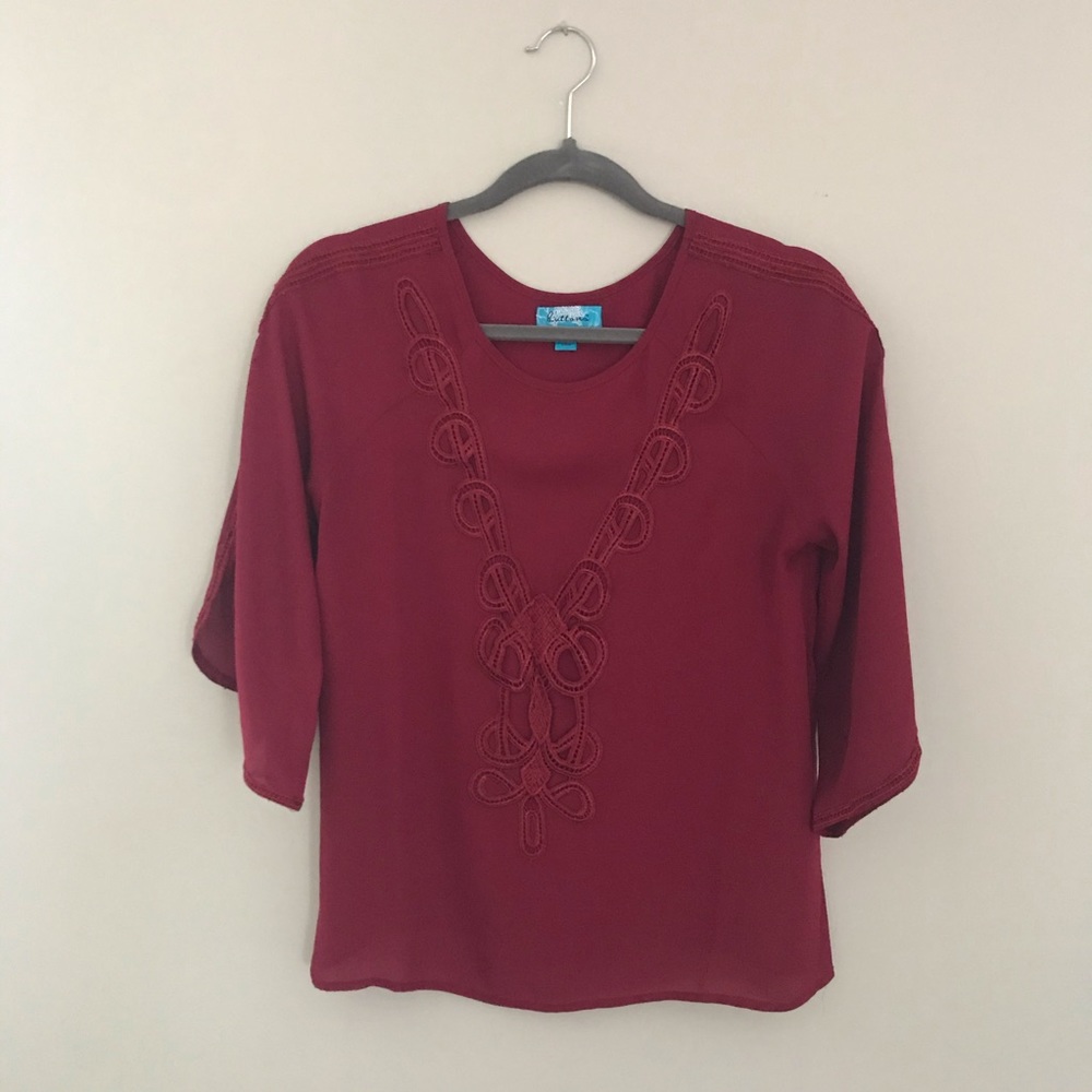 Francescas 3/4 Sleeve Maroon Blouse Size S